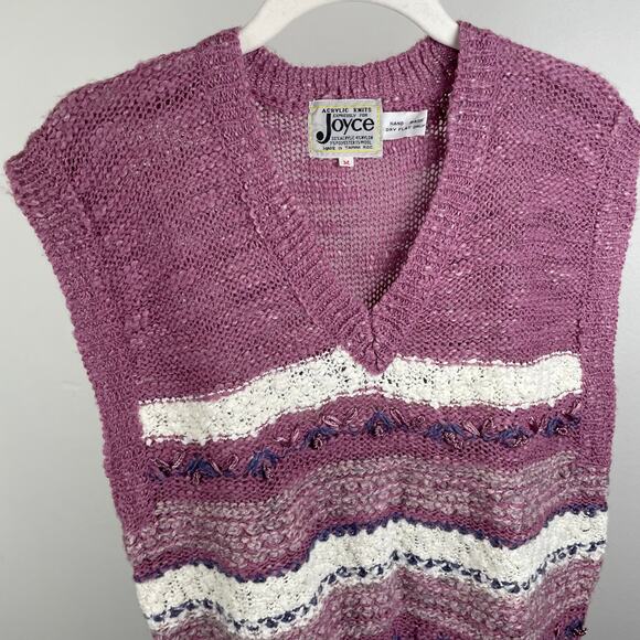 VTG 80s Expressly for Joyce Sweater Vest Striped Coquette Sleeveless Knit Preppy - Picture 2 of 14